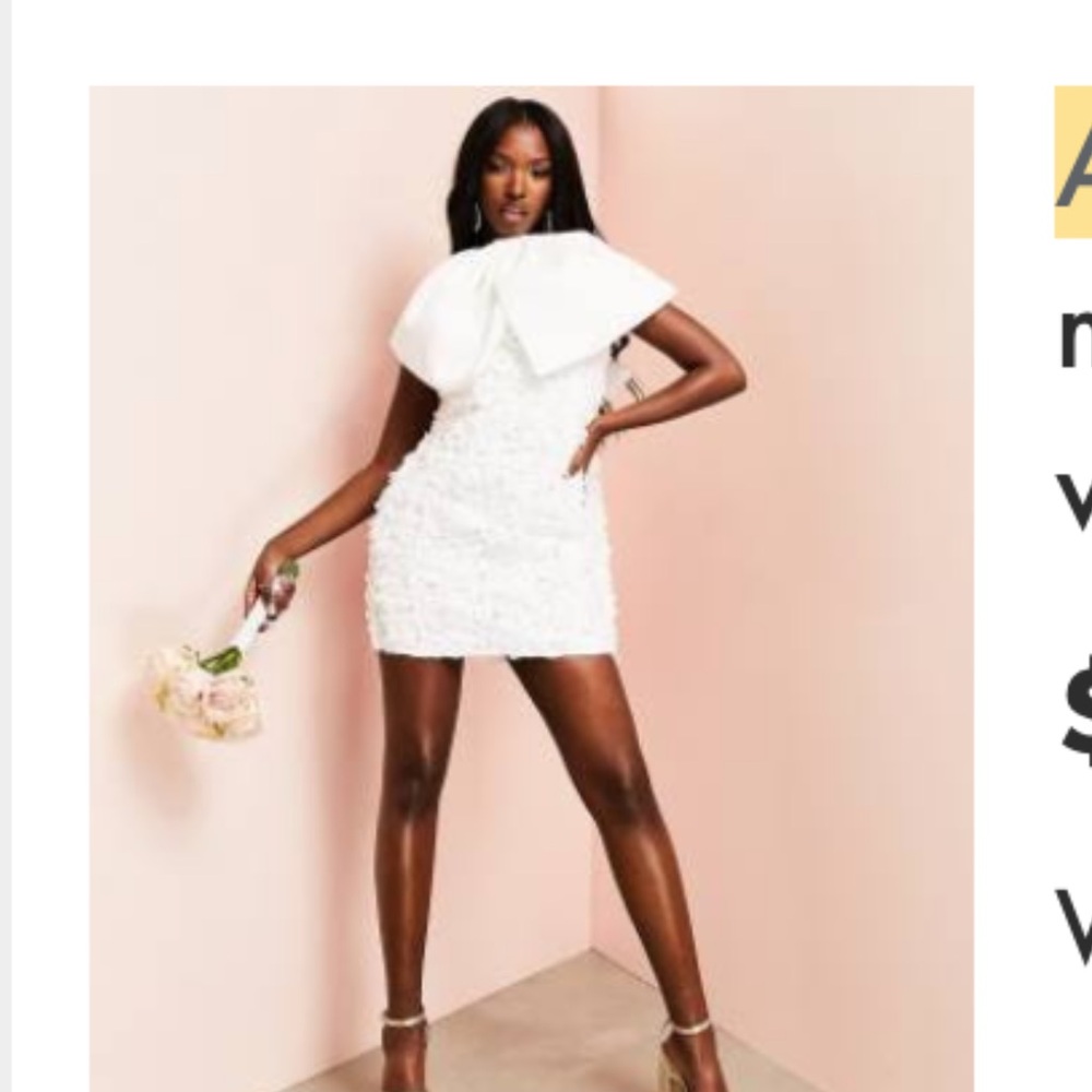 ASOS LUXE Wedding 3D floral mini dress with oversized bows in white
